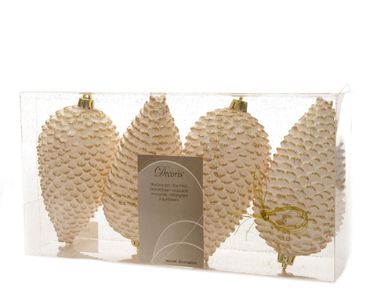 Christbaumschmuck Zapfen bruchfest Ø 7 cm H 12 cm 4 Stück weiß