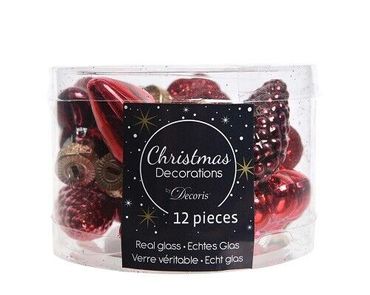 Christbaumkugeln Weihnachtskugeln Glas Blüten Sterne Herzen Zapfen 12 Stück weihnachtsrot