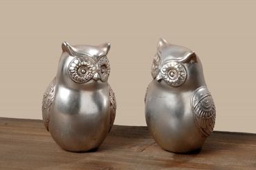 Dekofigur Eule Waldkauz 2 sortiert Polyresin silber H.8 cm Stückpreis