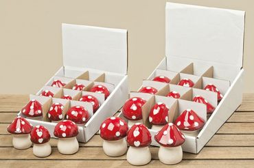 Pilz Fliegenpilz Dolomit  Dekopilz rot weiß 3er Set 6,5 x 6 cm