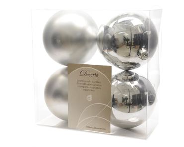 Christbaumkugeln Weihnachtskugeln bruchfest Ø 10 cm 4 Stück silber glanz / matt