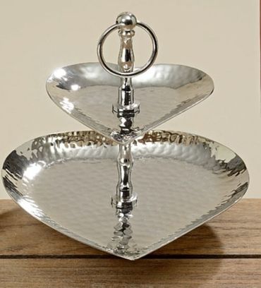 Etagere Dekoetagere Herz Aluminium silber Hochzeit H 20 cm