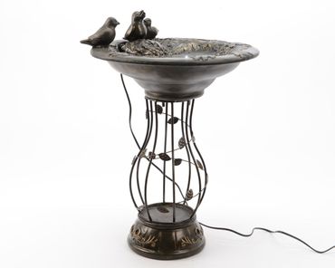 Brunnen Vogel Polyresin Zierbrunnen bronze LED