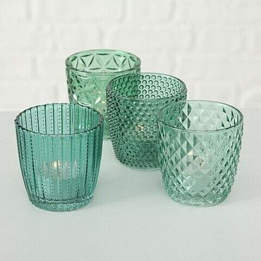 Windlicht Teelichthalter Marilu Glas lackiert petrol Höhe 8 cm Ø 8 cm 4-teilig