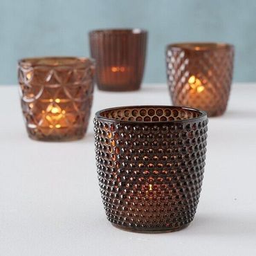 Windlicht Teelichthalter Marilu Glas lackiert braun Höhe 8 cm Ø 8 cm 4-teilig