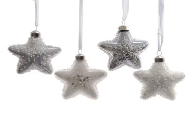 Christbaumschmuck Stern Glas perlen Ø 8cm 4er Set