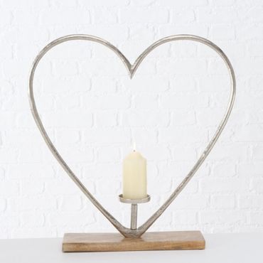 Herz Kerzenhalter Kerzenständer aus Mangoholz Aluminium Hochzeit H 60 cm