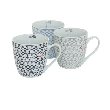 Jumbobecher Ebbe & Flut' Anker blau grau rot & weiß 400 ml 3er Set 