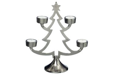 Teelichthalter Weihnachtsbaum Aluminium silber H:30 cm
