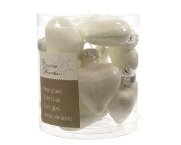 Christbaumschmuck Herzen Glas 2 x 4,5 x 4 cm 12 Stück winterweiss glanz/matt