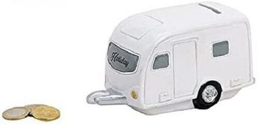 Spardose Wohnwagenanhänger Polyresin weiß 8x15x9 cm