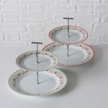 Etagere Larissa 2 Ebenen Porzellan H 22cm Ø 27cm weiß mit Rosenmotiv