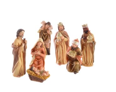 Krippenfiguren Polyresin Maria Josef Jesus 3 Könige Schäfer 7 teilig
