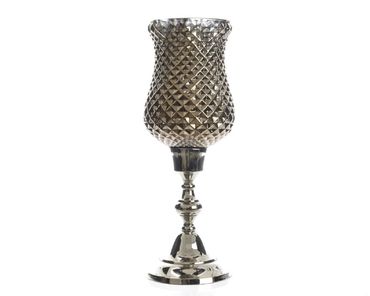 Windlicht Pokal Glas Alu Fuß antik H 36 cm