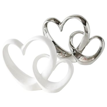 Dekoaufsteller Herz 2 sortiert Steingut weiß silber H.22 cm Stückpreis