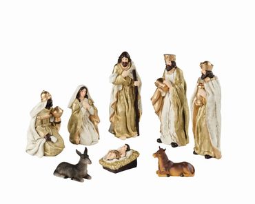 Krippenfiguren aus Polymagnesium Maria Josef Jesus Könige Esel Kuh 8er Set