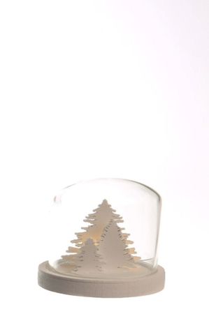 LED Holzhaus unter Glasglocke 9 cm batteriebetrieben