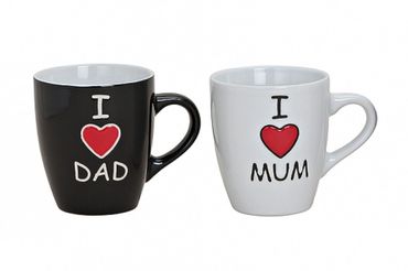 2 er Set Becher I love  Mum +I love  Dad Keramik