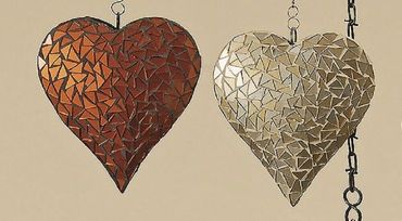 Hänger Herz Mosaik Metall Glas Liebe Hochzeit Valtentinstag GOLD H23 cm