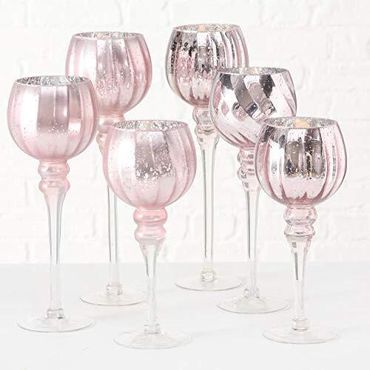 Windlicht Manou Glas lackiert rosa matt/glänzend H 30-40 cm 3er Set 