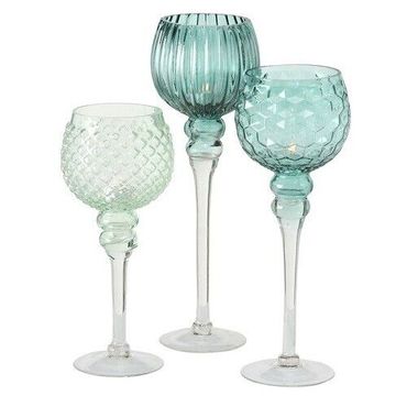 Windlicht Manou Glas lackiert grün,  3er Set,  Deko Glas H 30-35-40cm