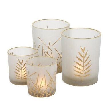 Windlicht Narino gold weiß H 8-12 cm Deko Glas 2er Set