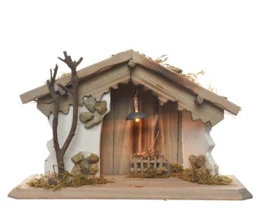 LED Holzkrippe/Moos Batterie 11,5x30x18,5cm beige