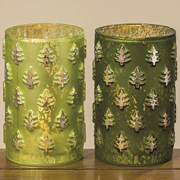 Windlicht Trees Glas  Tannenbaum grün H 17 cm Stückpreis