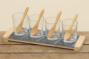 Servierplatte Glas Tablett Schiffernplatte Löffel 9 teilig