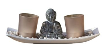 Windlicht sitzender Buddha Figur Kunstharz L 25 cm
