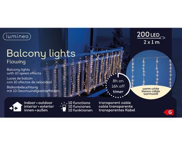 LED Balkonbeleuchtung B.200cm H.100cm 200L transparent/warm weiss