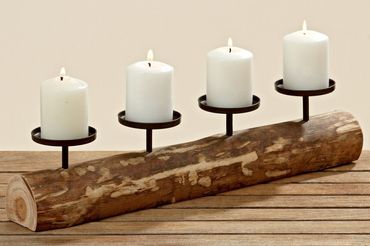 Kerzenständer Kerzenleuchter Tempe Holz mit Metall Advent Tischdeko Leuchter