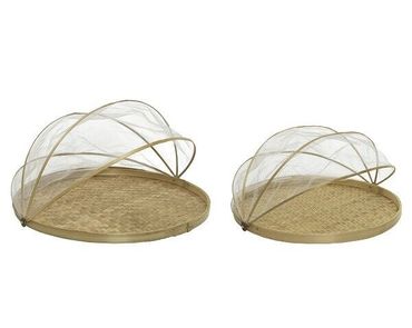 Abdeckhaube Fliegenhaube Picknickkorb Zeltkorb Schutz Insekten Speisen Obst Gemüse Bambus Ø 60 cm 2er Set