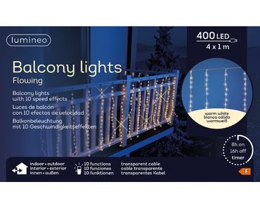 LED Balkonbeleuchtung 400cm H.100cm 400L 
transparent/warm weiss