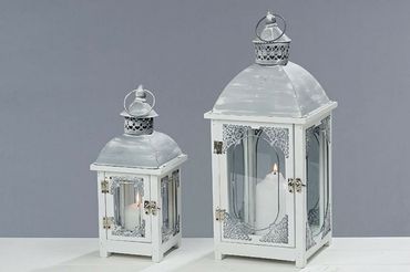 Kerzenlaterne Bally Holz H.32/46 B.14/20 cm weiß grau 2er Set