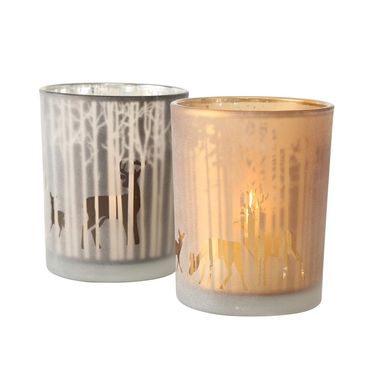 Windlicht Montana Teelichthalter 2 er Set H12 cm braun Glas lackiert