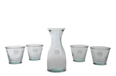 Flasche Krug Wasserflasche mit 4 Gläser Recycle Glas transparent 