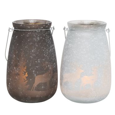 Windlicht Hirsch Glas H 23cm grau/weiß Stückpreis