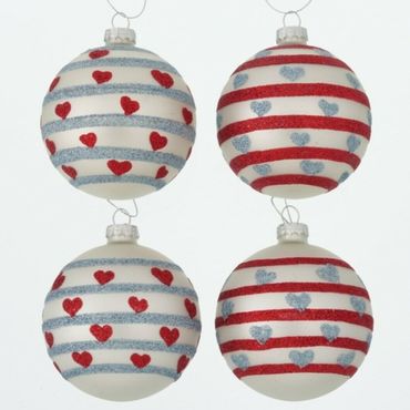 Glaskugel Christbaumkugel Weihnachtskugel rot silber Ø 8 cm 4er Set