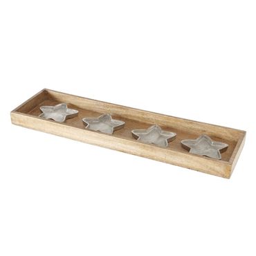 Kerzenleuchter Loriella Aluminium Mangoholz 4 Sterne B 17cm H 4cm 