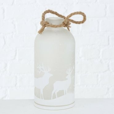 Dekoaufsteller Ludwig Flasche LED Glas lackiert beschneit H.20cm