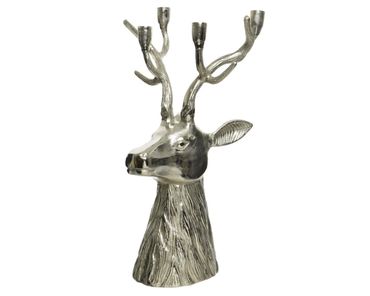 Teelichthalter Kerzenständer Kerzenhalter Hirsch Alu silber H50 cm