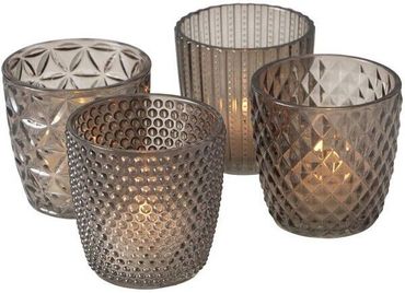 Windlicht Teelichthalter Marilu Glas lackiert grau Höhe 8 cm Ø 8 cm 4-teilig