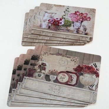 Tischsets Platzsets Blume mit Korkunterlage  B 30 x L 40 cm  4-teilig