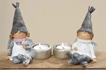 Teelicht Engel freche Engel Junge Mädchen Wichtelgeschenk 2er Set
