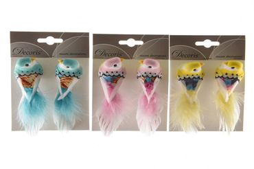 Federvogel Draht rosa blau gelb H.11cm 6 er Set