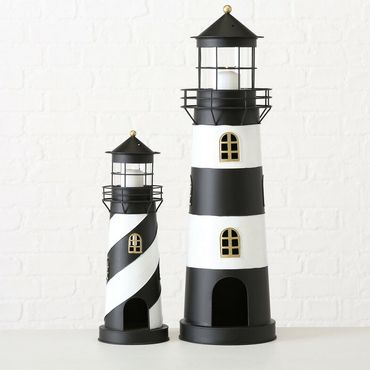 Laterne Faro Leuchtturm Windlicht weiß/schwarz Eisen H 46 + 73 cm 2er Set