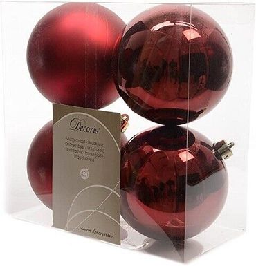 Christbaumkugeln Weihnachtskugeln bruchfest Ø 10 cm 4 Stück ochsenblut glanz / matt