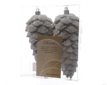 Christbaumschmuck Zapfen bruchfest Länge 14 cm 2 Stück silber