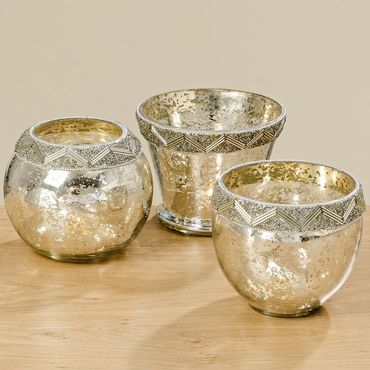 Windlicht Glas lackiert silber 3 Ausführungen Stückpreis Ø ca. 15 cm